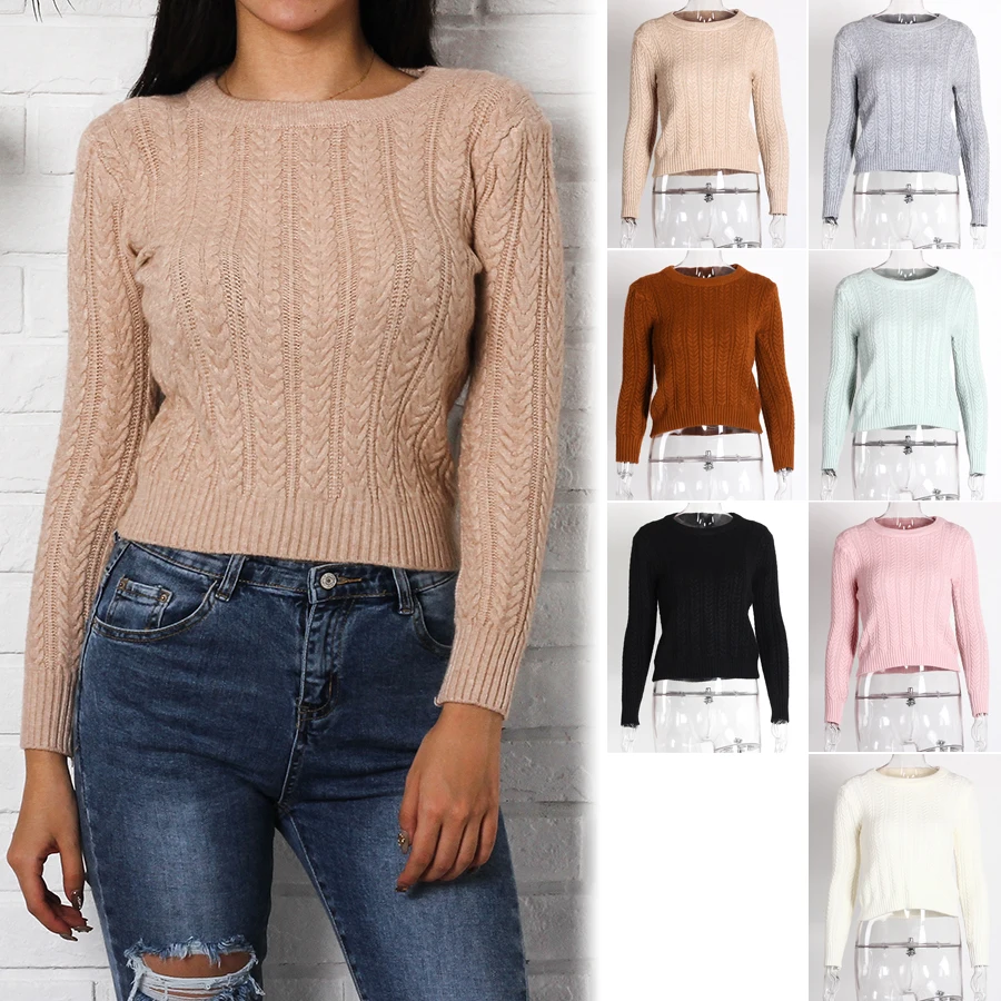 Вязаные свитера Мода 2018 Для женщин пуловер узоры с длинным рукавом Джемперы