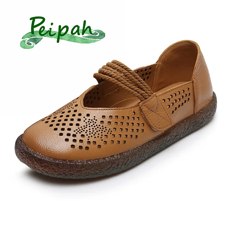 PEIPAH/Винтажные женские туфли ручной работы из натуральной кожи Повседневные