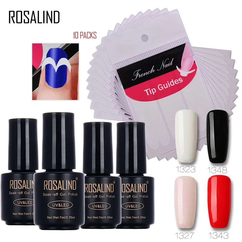 Набор гель лаков для ногтей Rosalind 7 мл * 4 + 10 шт. руководство по французскому