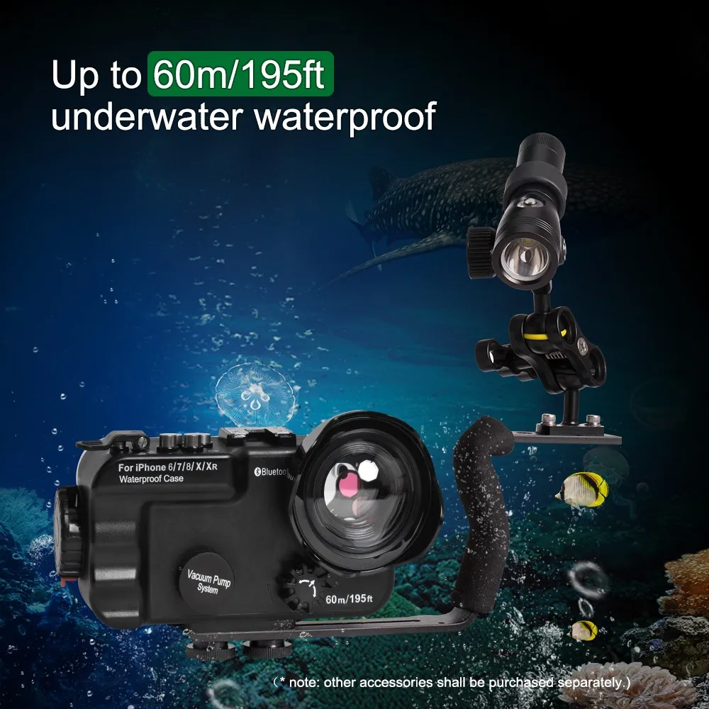 Seafrogs 60 m/195ft 4,7 ''Bluetooth подводный водонепроницаемый корпус Дайвинг чехол для телефона чехол сумка для iPhone X/6/7/8/XR-черный