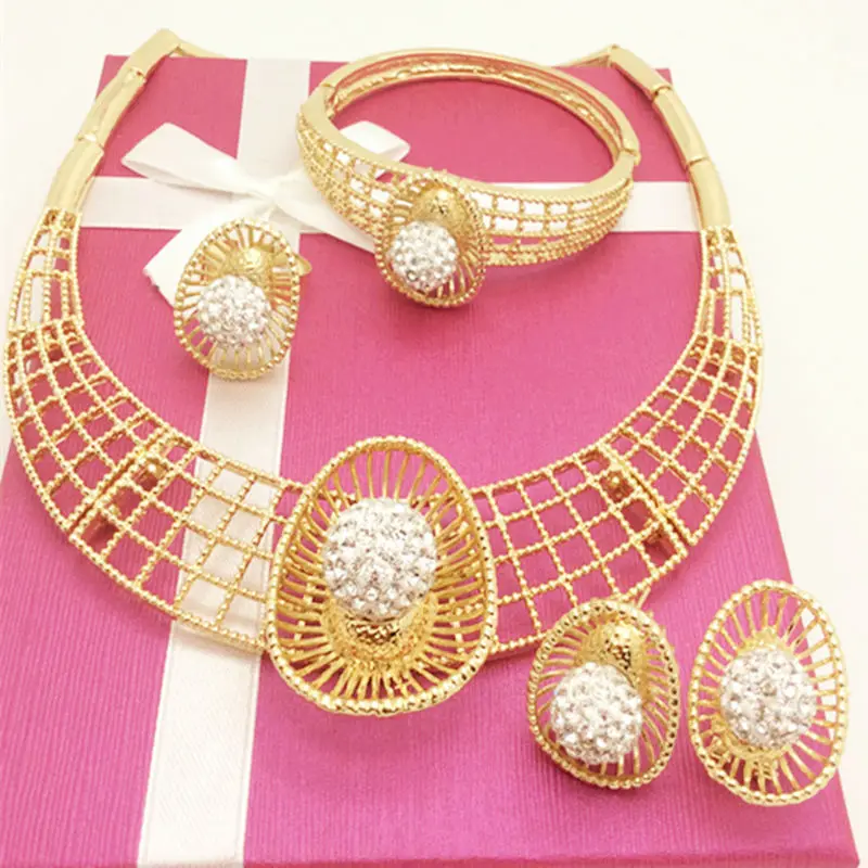 Kingdom Ma African Imitated Crystal Jewelry Sets Party Accessories Wedding Bridal Necklace Bracelet Earrings Rings Set For Women | Украшения