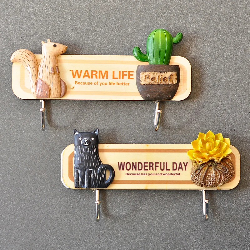 Ретро суккулентные растения деревянный самоклеящийся настенный крючок сумка