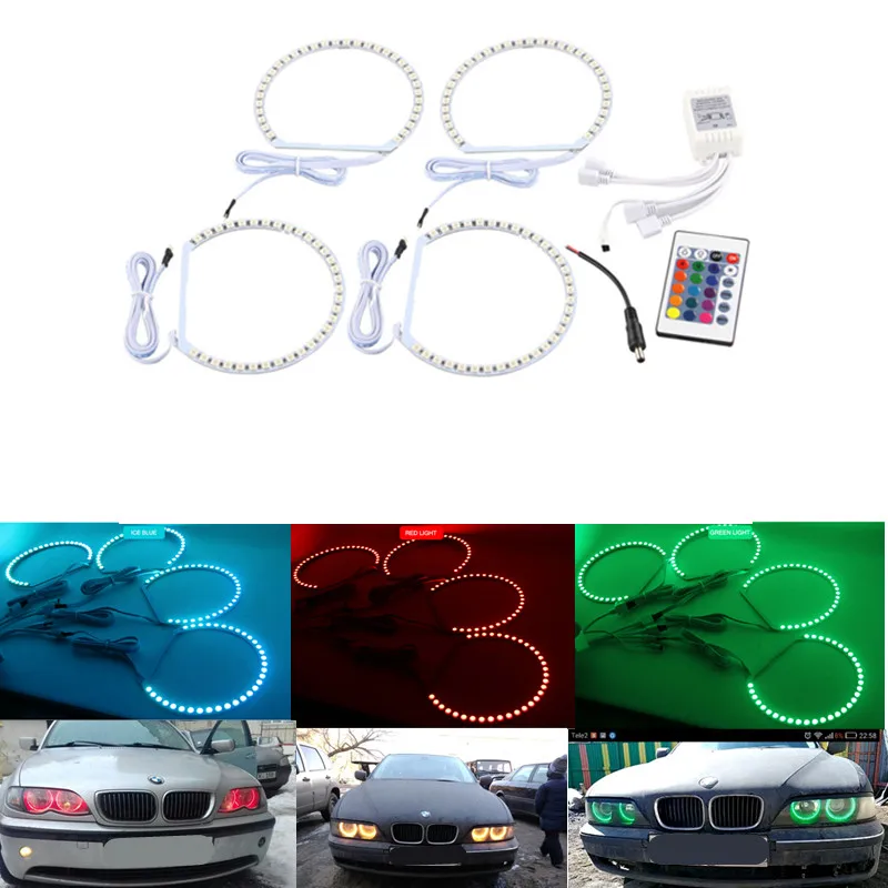 4X131 мм 5050SMD мульти Цвет RGB светодиодный Ангельские глазки 1992 2006 для BMW E36 E46 E39 E38 3 5 7