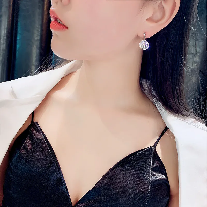 FYUAN маленькие циркониевые Висячие серьги для женщин Bijoux круглые капли воды Кристалл Модные серьги с подвесками Ювелирные изделия Подарки