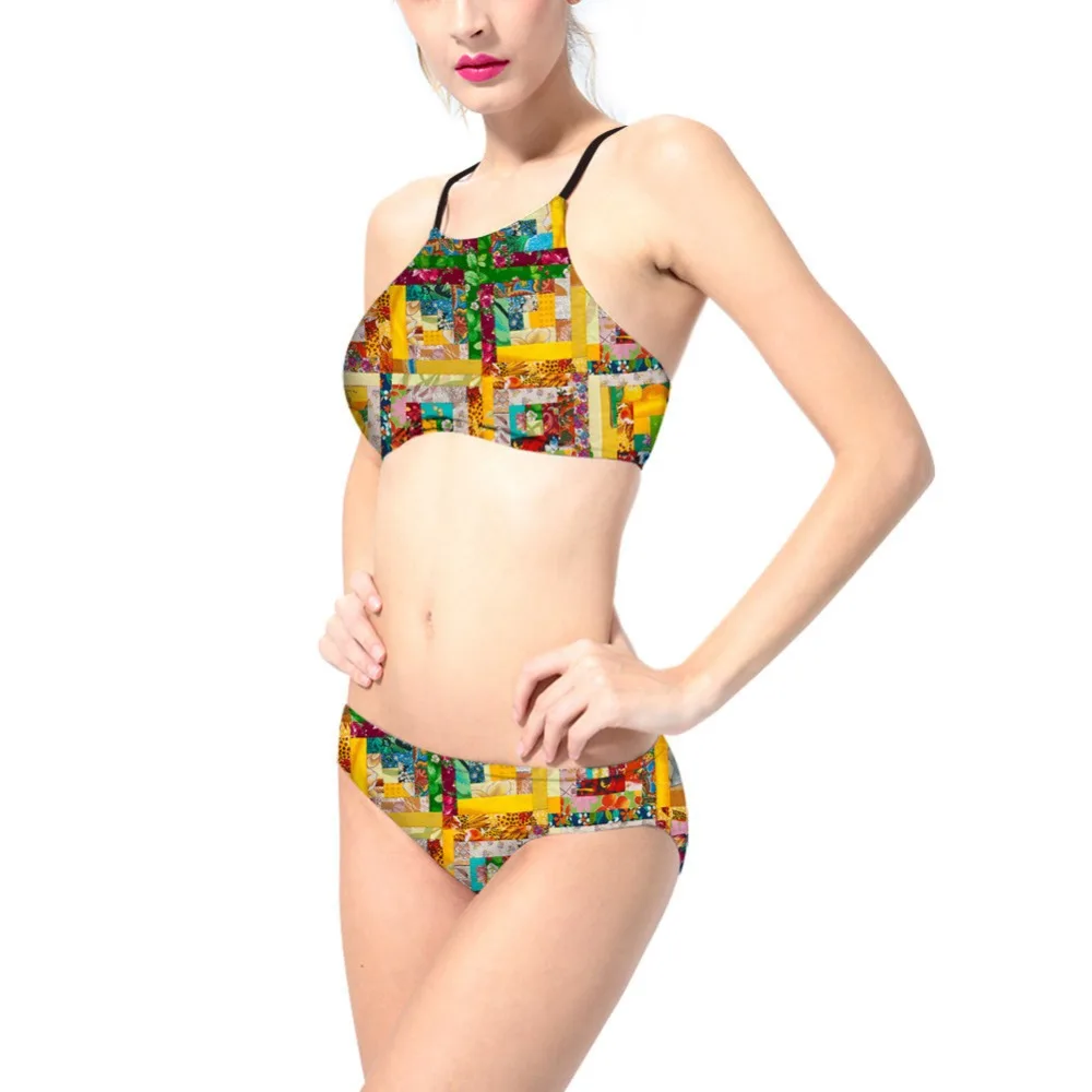 Сексуальный бикини 2018 геометрический принт Купальники пуш-ап на подкладке