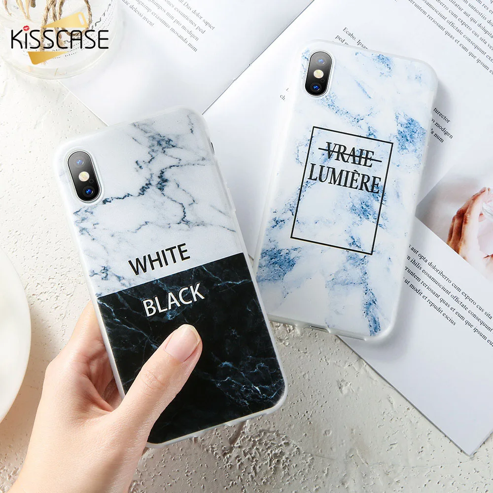 KISSCASE Marble TPU Phone Case For iPhone 7 8 6s 6 Plus Colorful Soft Silicon Iphone X XS Max XR Text Embossed Cover |