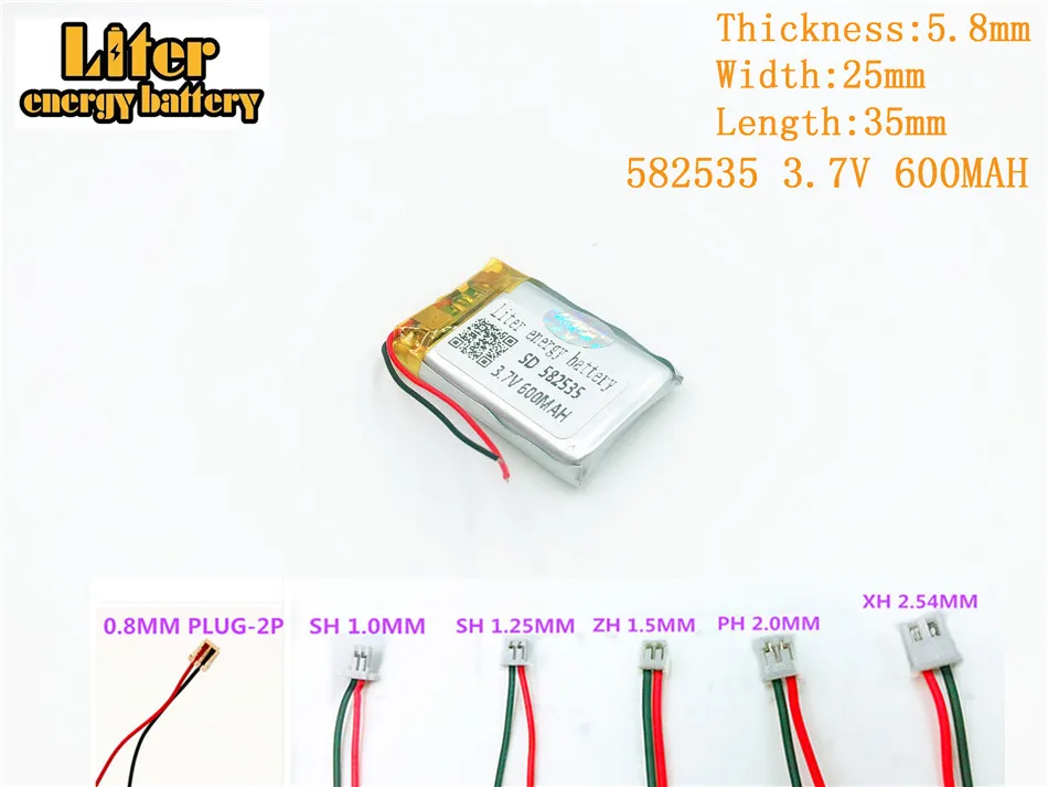 Литровая энергетическая батарея 3 7 в 600 мАч 582535 штепсельная вилка аккумулятор для