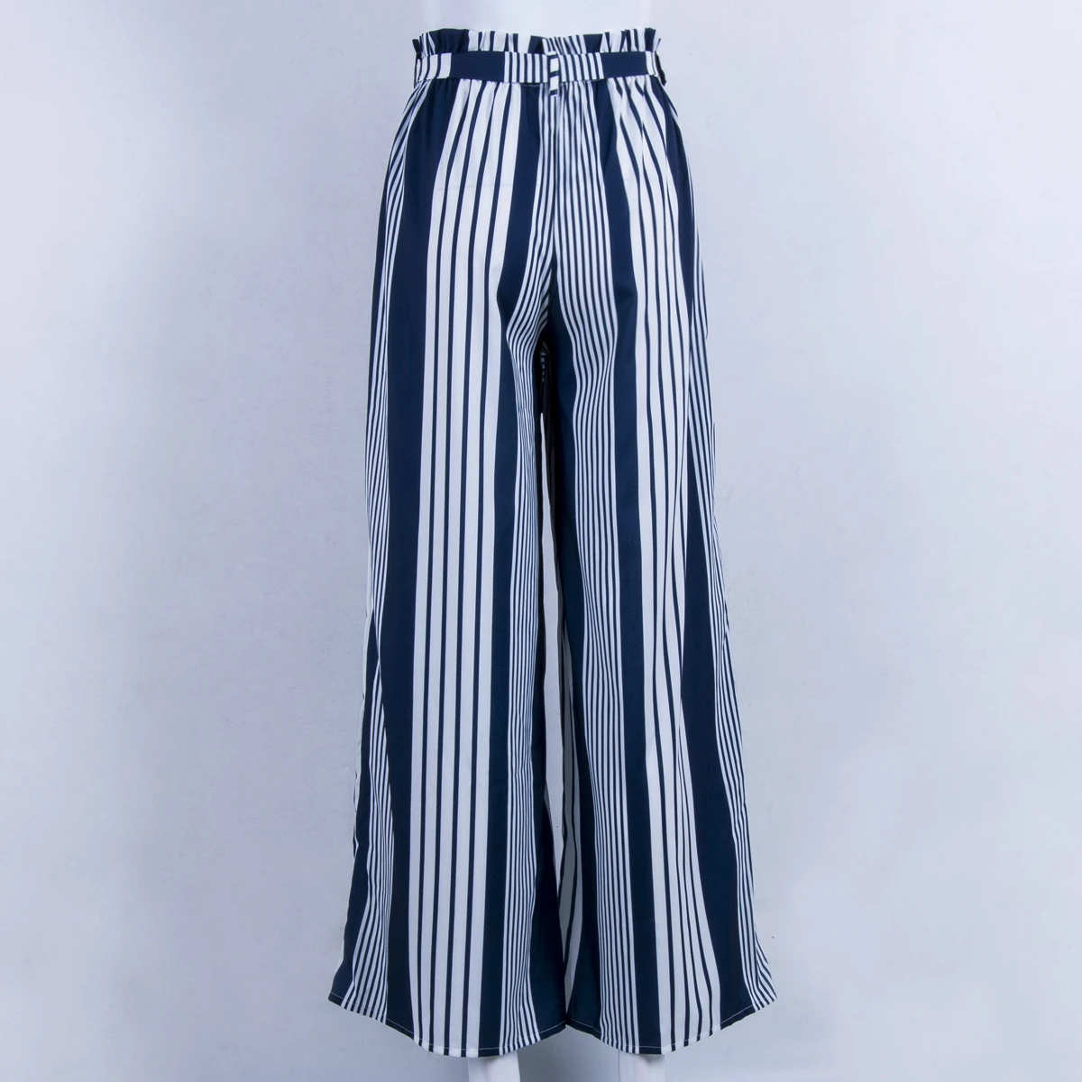 Женские брюки с широкими штанинами элегантные свободные офисные в синюю полоску