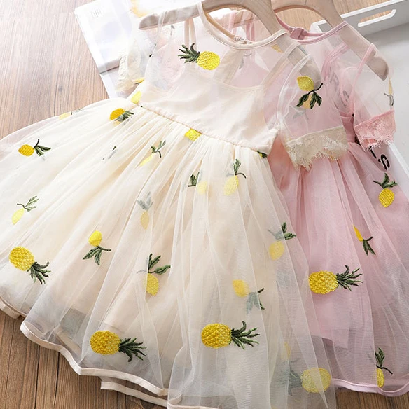 Baby Girls Summer Princess dress 2019 Girl Kids Pinapple Embroidery Mesh TUTU Dresses children's clothing 2-8 years | Детская одежда