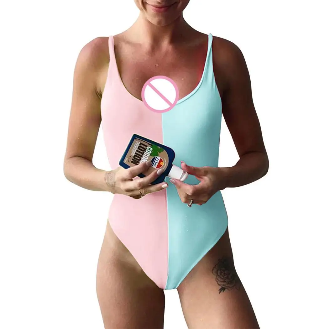 Женский модный Цельный купальник контрастного цвета пляжный для отдыха