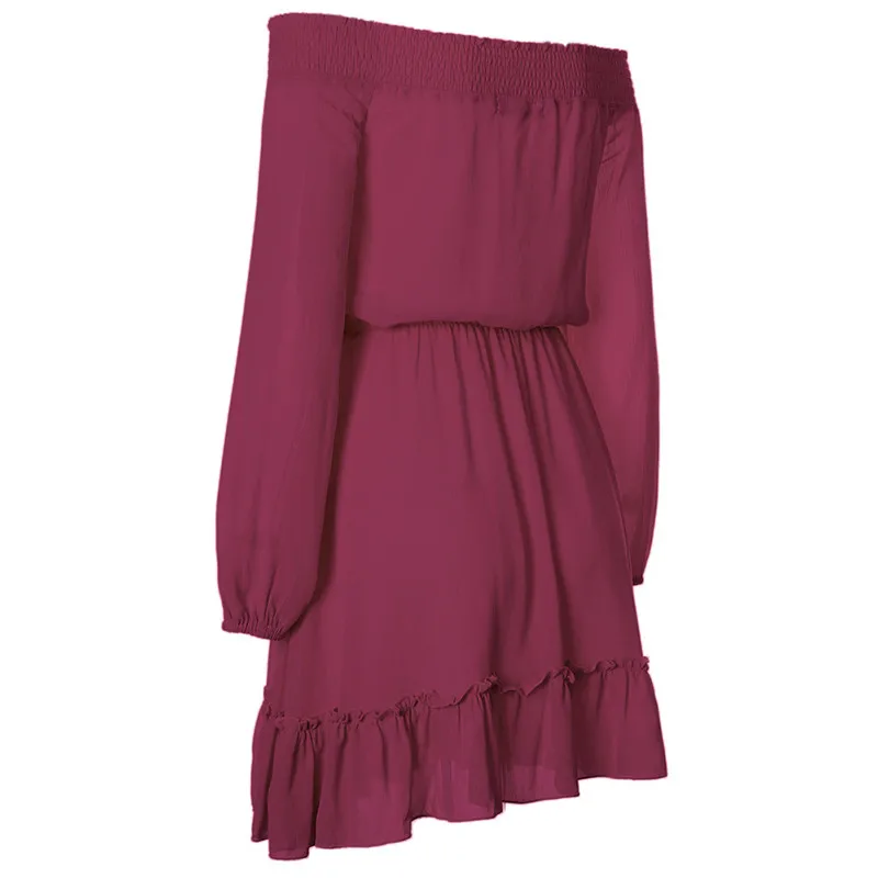 Для женщин с открытыми плечами рюшами шифоновое мини платье праздничный сарафан