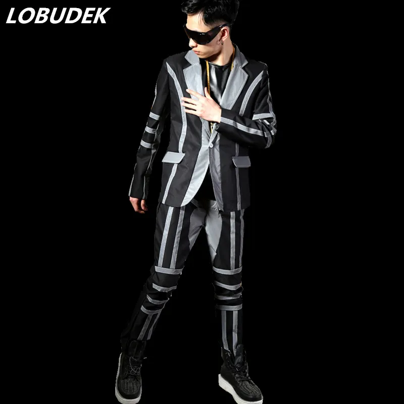 Мужской костюм Tide Cool флуоресцентный серый в стиле хип хоп с отражающим