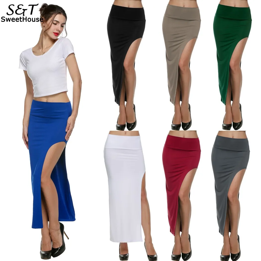 Сексуальная Женская юбка 2018 длинная макси стильная женская Однотонная карандаш