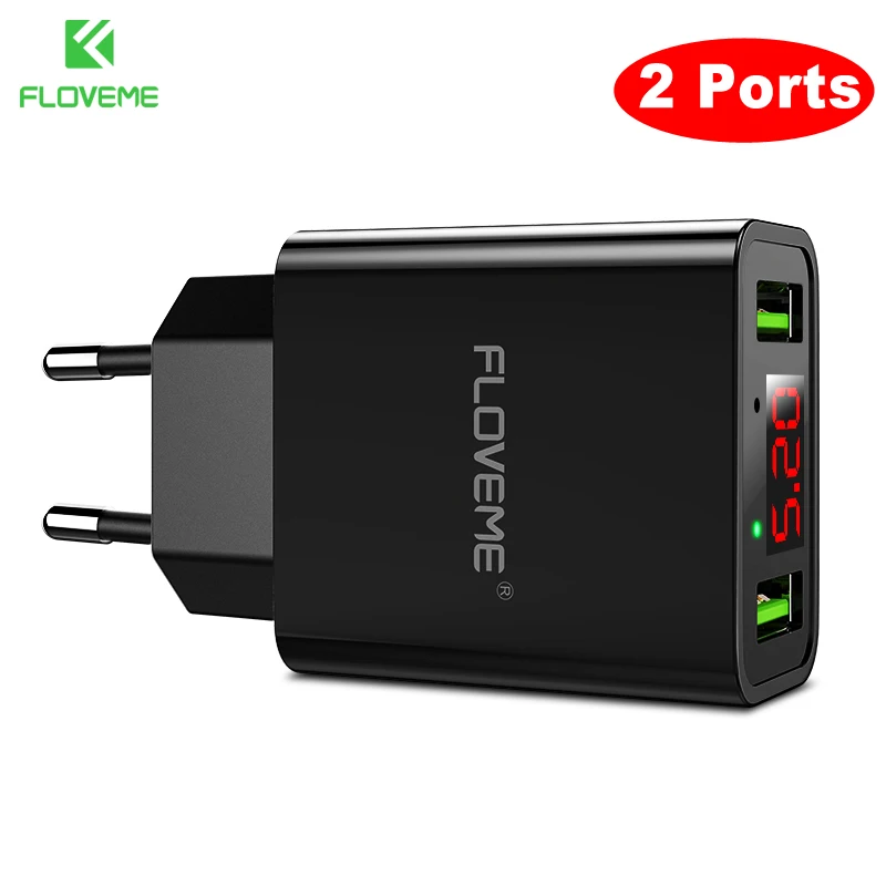 FLOVEME USB Зарядное устройство светодиодный цифровой 3 Порты Универсальный ЕС Plug мобильный телефон Зарядное устройство переходник зарядное устройство зарядное устройство для телефона зарядка зарядка для телефона - Тип штекера: Black 2 EU Plug