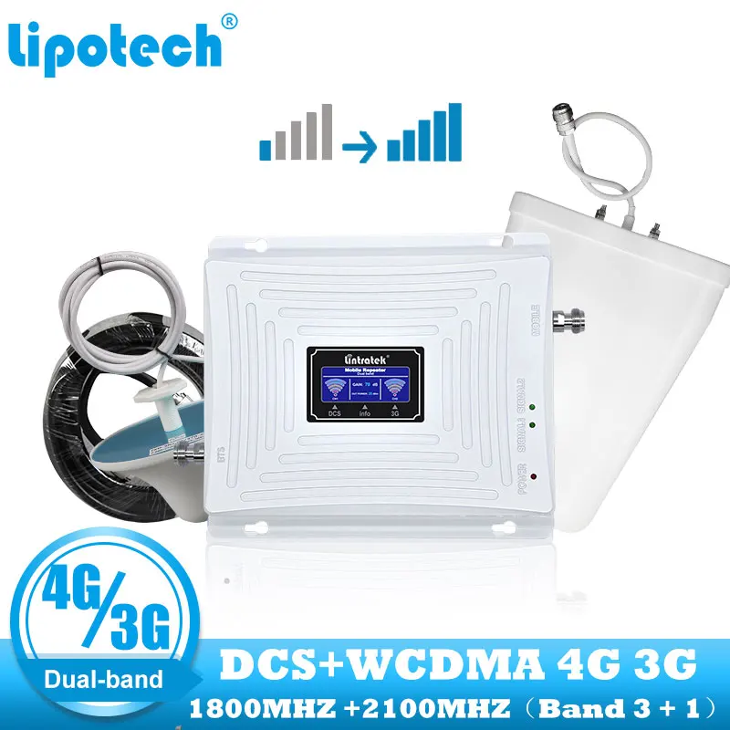 Lintratek комплект двухдиапазонный 2g 3g 4g LTE ретранслятор 1800 2100 МГц GSM DCS WCDMA Мобильный