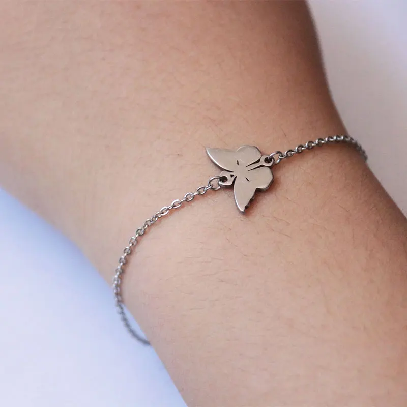 1 шт. милый браслет из нержавеющей стали с маленькой бабочкой очаровательные