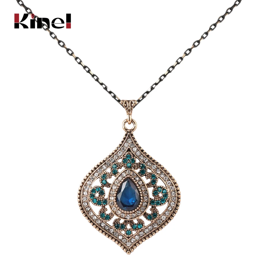 Модное индийское ожерелье Kinel с синим кристаллом для женщин колье античного