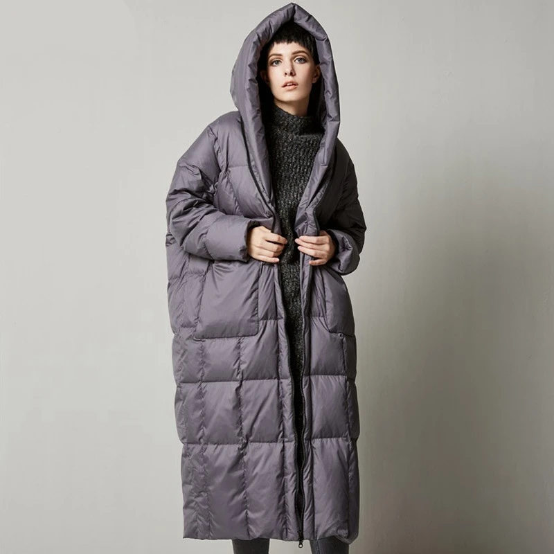 

(TopFurMall)European Winter Women Parkas Down Coats With Hoody Lady X-Long Outwear Overcoat Plus Size LF5147