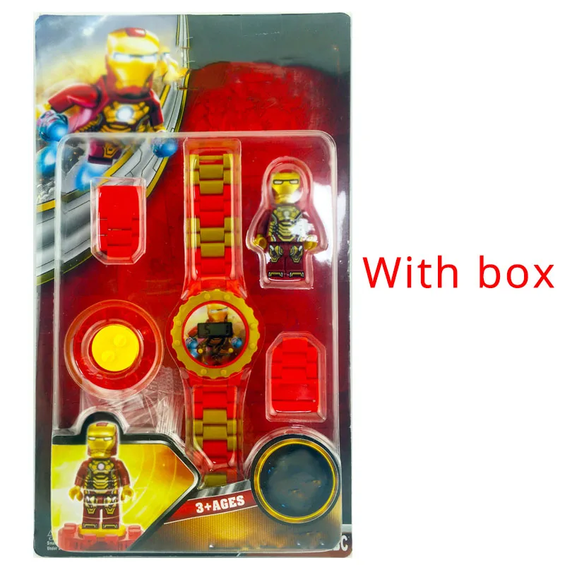 I with box JOYROX строительные блоки Человек-паук Эльза детские часы вращающийся циферблат мультфильм детские часы для мальчиков девочек студентов DIY детские часы Reloj - Цвет: I with box