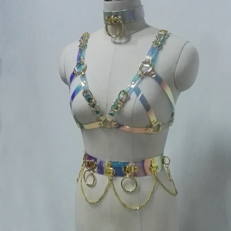 100% голографический чокер ручной работы из ПВХ Золотистый металлический