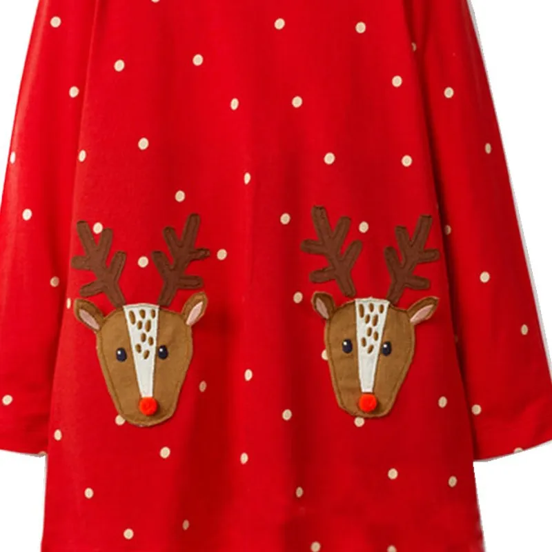 Осенне-весеннее платье с длинным рукавом и аппликацией в виде оленя | Детская