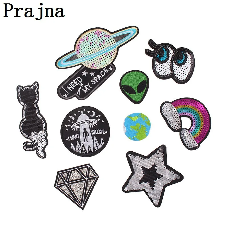 Затуплённый Prajna 9 шт./лот нашивки единорог Радуга НЛО планета шитье вышивка мультфильм нашивка полоса на одежде дешевая аппликация - Цвет: Затуплённый