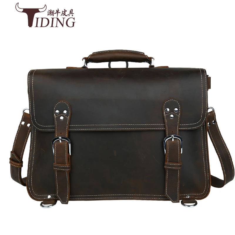 

Crazy Horse Genuine Leather Men Bag Men Briefcase male Leather business Laptop Bag Crossbody Bags for Man handbags 15" bag