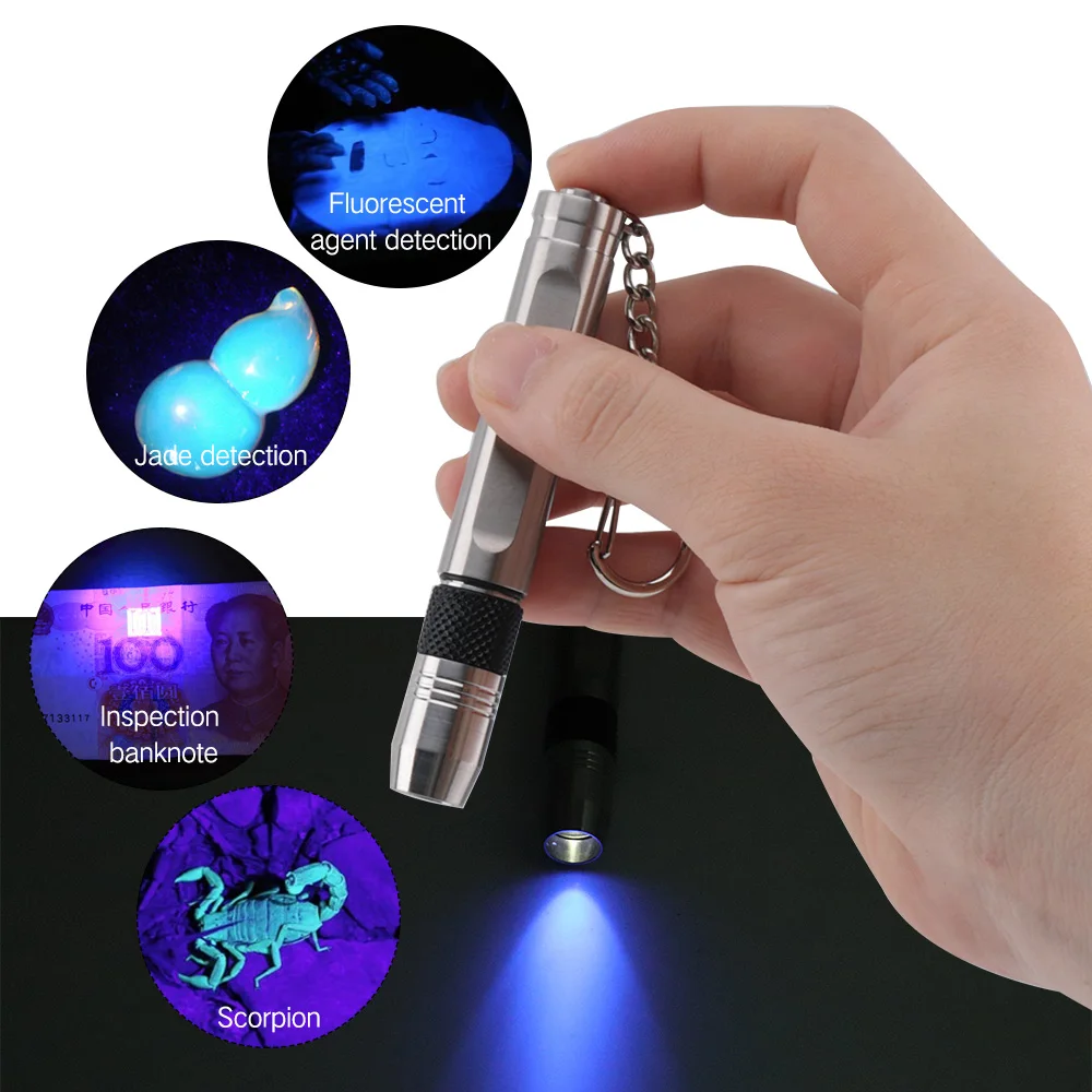 BORUiT 330LM Q5-XPE светодиодный мини 365nm УФ-светильник фиолетовый светильник брелок фонарь ювелирные изделия идентификация портативный фонарь