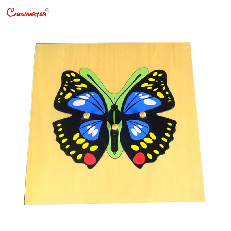 Butterfly Деревянные растения и животные Пазлы 3D для детей Монтессори дошкольного возраста с ручкой доска Детский дом игрушки игры - Цвет: Butterfly
