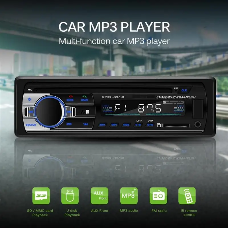 1 шт. 12 в автомобильный радиоприемник Bluetooth автомобильный стерео In-Dash 1 Din FM Aux Входной приемник SD USB MP3/MP4 MMC WMA автомобильный радиоприемник MP3 плеер