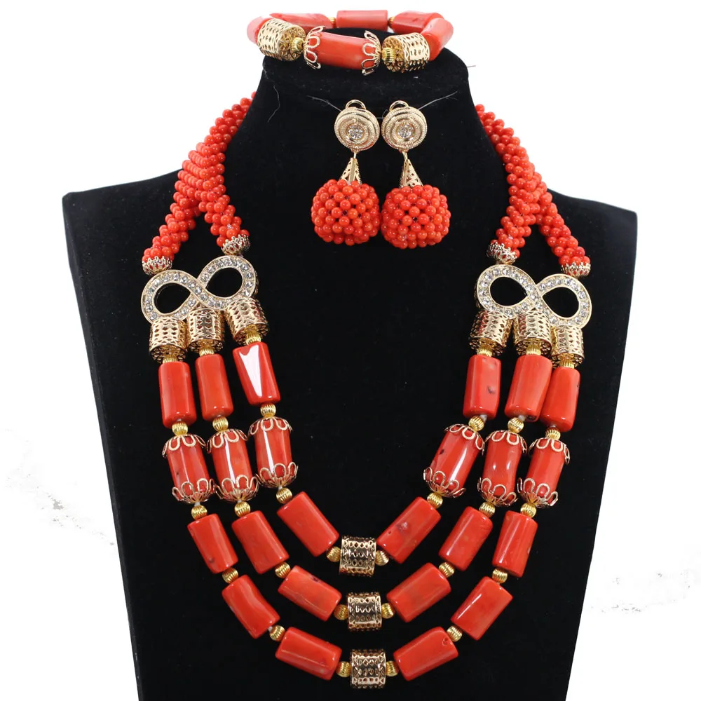 Набор ювелирных изделий Fashion African Coral Beads Jewelry Sets Wedding Statement Necklace Earrings Set for Brides CG025.