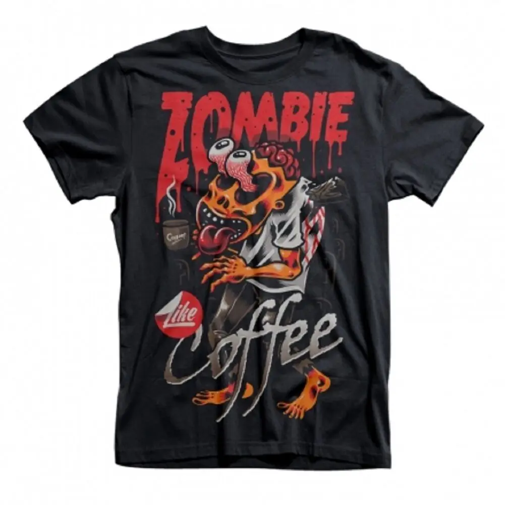 ZOMBIE LIKE COFFEE DTG/Распродажа дешевых футболок черного цвета футболки из 100% хлопка для