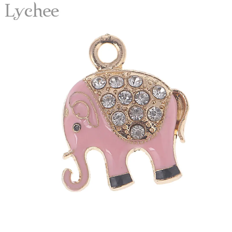 Pink Lychee, 5 шт., трендовые, сплав, кристалл, эмаль, слон, амулеты, сделай сам, подвеска, стразы, амулеты, ювелирные изделия, ручная работа, для ожерелья, браслета - Окраска металла: Pink
