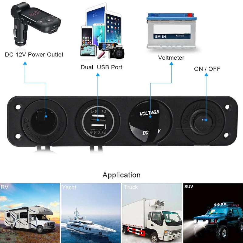 Переключатель панели светодиодный вольтметр прикуриватель 4 в 1 двойной USB