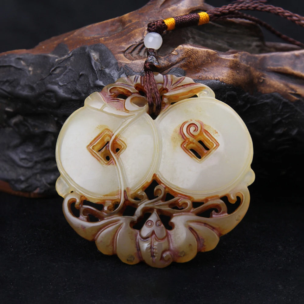 Китайская антикварная Двусторонняя подвеска в виде летучей мыши изысканная