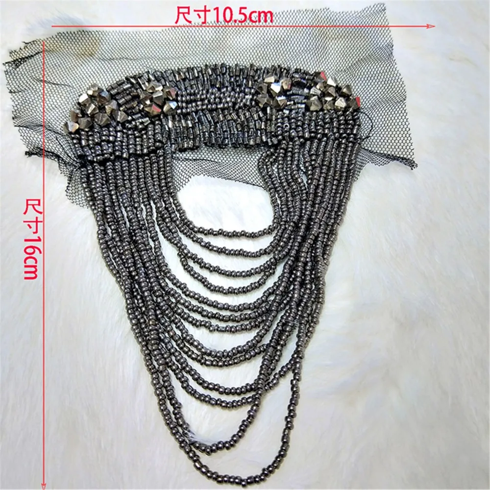 Комплект из 2 предметов черного цвета с бахромой бисера вышивка золотой нитью для