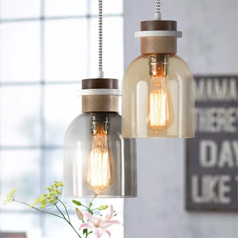 Edison Loft Style Industrial Vintage LED Pendant Light Fixtures Wood Glass Single Hanging Lamp Retro Home Lighting Droplight | Освещение