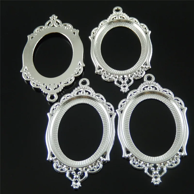 JulieWang 5PCs Mini Charm Alloy Retro Silver Plated Cameo Setting fit Oval 40*30mm Cabochon Pendant Charms Handmade Hanging Tops | Украшения