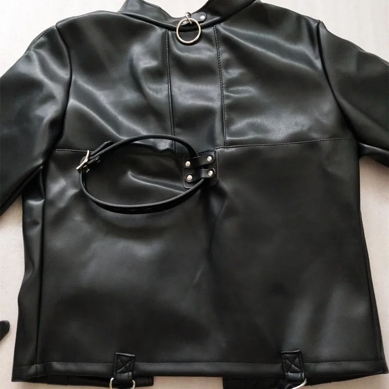 Кожа Сексуальная Связывание Straitjacket секс ограничения платье одежда ФЕТИШ боди Ремни Одежда SM ролевая игра, рабы одежда
