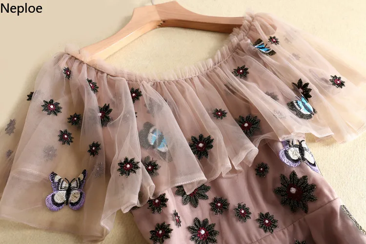 Neploe 2019 Европейский Стиль Весна Лето Женское платье сетка Красота Бабочка вышитые