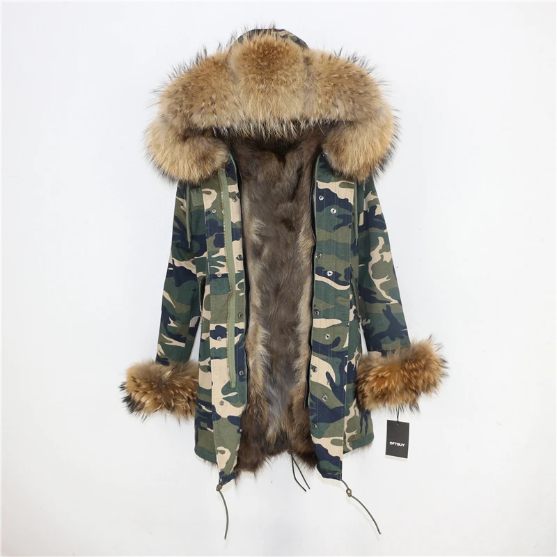 camo natural XD Бренд, зимняя женская куртка, пальто из натурального меха, длинная парка, воротник из натурального меха енота, подкладка из натурального Лисьего меха, съемная уличная одежда, новинка - Цвет: camo natural XD