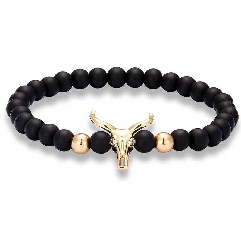 Мужской браслет LIVVY из бусин с головой животного натурального камня|Плетеные