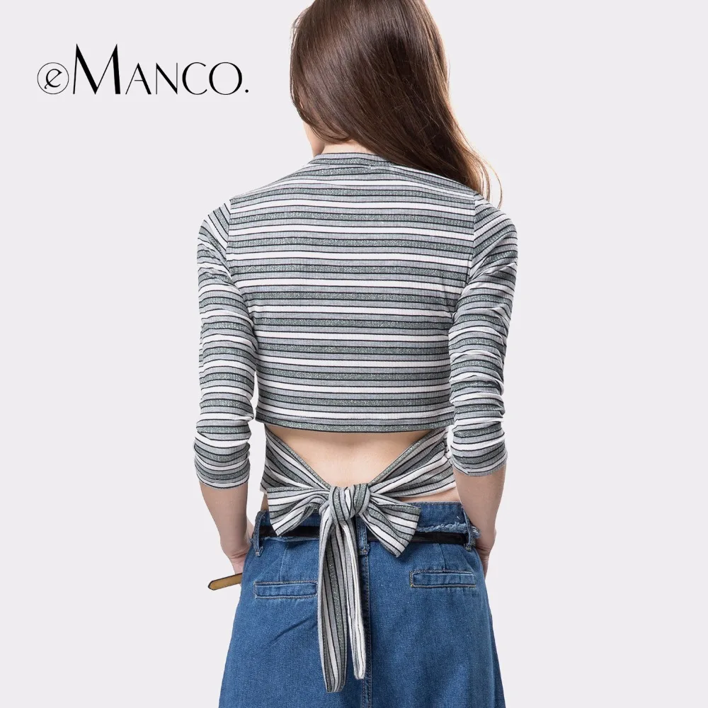 e-Manco new casual summer women stripes design Slim long-sleeved T-shirt Tops | Женская одежда