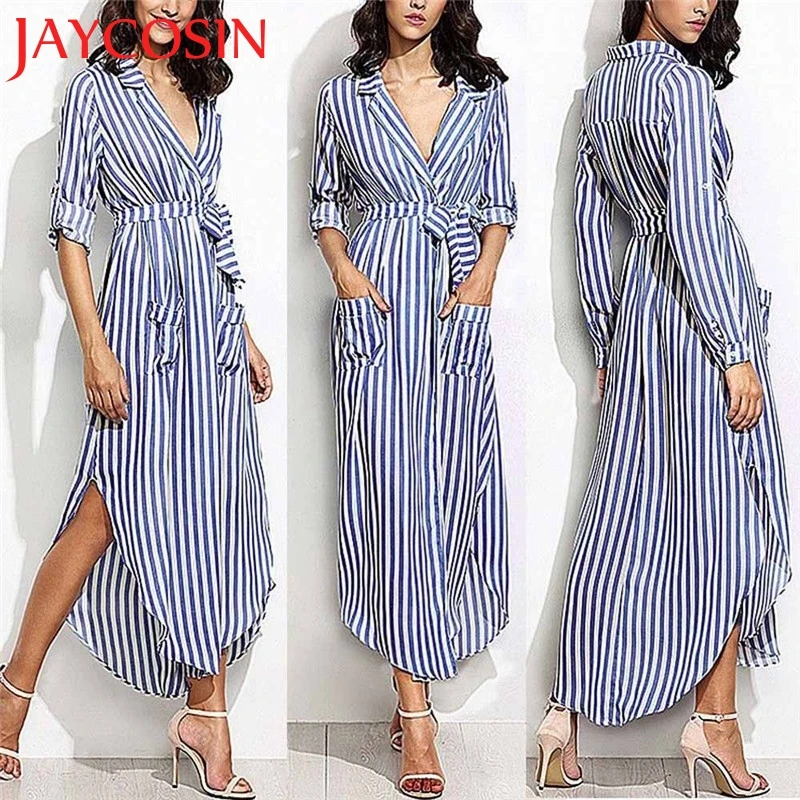 Женское винтажное платье в полоску JAYCOSIN длинное с глубоким v образным вырезом и