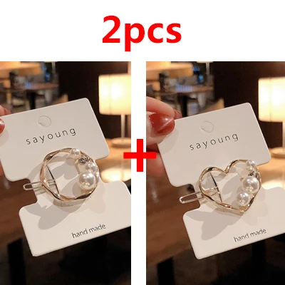 2pcs Корейский стиль шпильки с жемчугом заколки для волос для женщин девочек заколки для волос Головные уборы геометрические заколки аксессуары для волос повязка на голову - Цвет: 2pcs