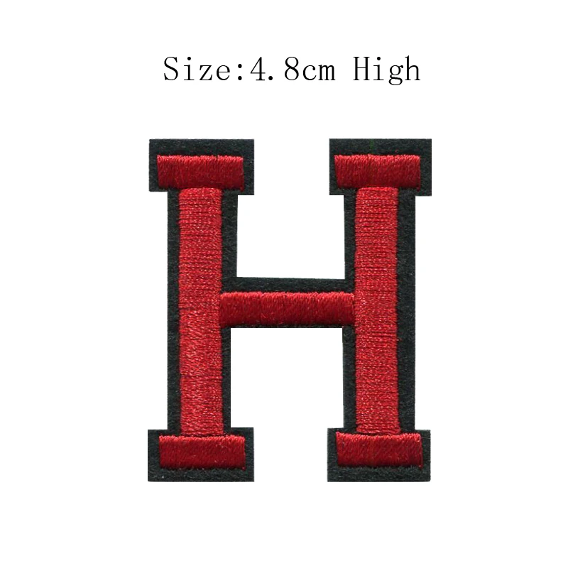 H bagde 1 шт., A-Z, красная нить и черный фон, английские буквы алфавита, Смешанные Вышитые значки, железные нашивки для одежды, высота 48 мм - Цвет: H bagde