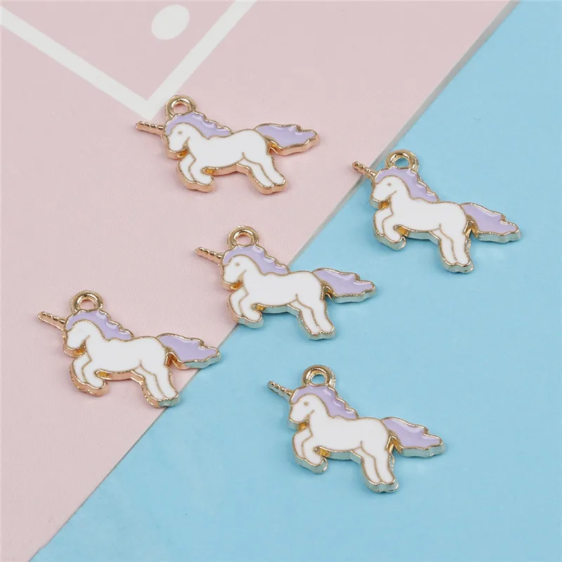 Light Purple 10 шт./лот, модные милые эмаэээмалированные Подвески в виде единорога, подвески для ожерелья, сережек, браслетов, самодельных ювелирных изделий - Окраска металла: Light Purple
