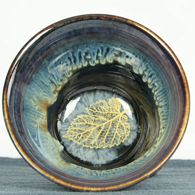 Красивая ручной росписью кленовые листья чашки Аутентичные temmoku глазури в