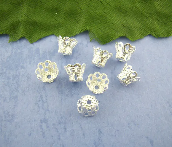 DoreenBeads сплав бусины колпачки цветок Серебряный цвет (подходит 8 мм 10 бусины) полые