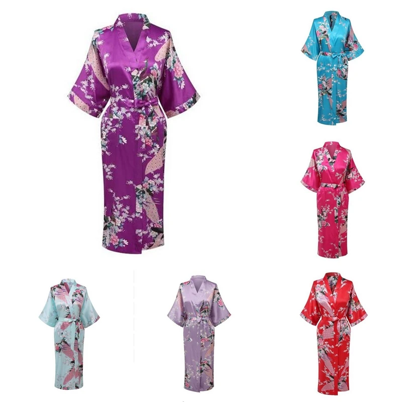 A1685 новый длинный халат атласный искусственный ночная рубашка для женщин кимоно